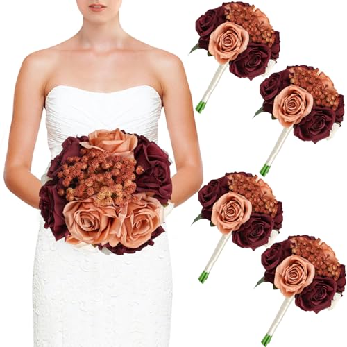 Product: DIYDOFUN Set of 4 Wedding Bridesmaid Bouquets & 6pcs Artificial Fall Flower Table Centerpieces
