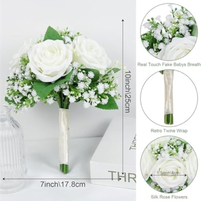 Product: Beautiful Flower Lifelike Bridesmaid Bouquets, 4Pcs and 6Pcs Artificial Flowers for Weddings, Small Bouquets, Centrepiece for Ceremonies and Anniversary Proposals Used for Home Decoration, Weddings