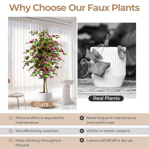 Product: 63" /5.2FT Bougainvillea Artificial with Planter, Faux Silk Flower Plant in Pot with 577 Flowers, 299 Leaves, Indoor Outdoor Artificial Bougainvillea for Home, Office and Garden Decor,B