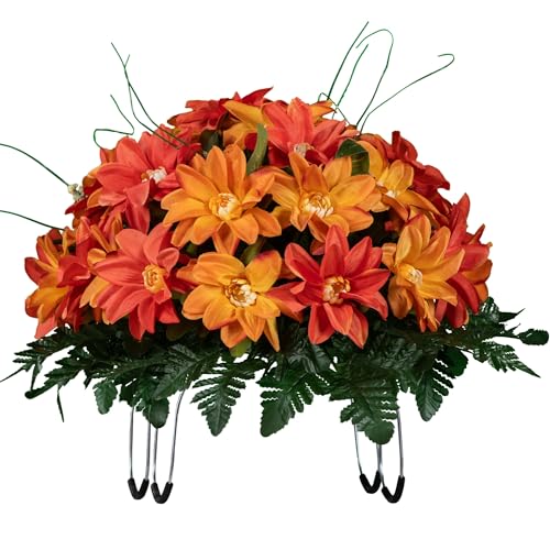 Product: Jucgghk Vivid and Realistic Floral Art Orange Sunrise Dahlia Mix Fall Cemetery Saddle,Artificial Fall Cemetery Flowers for Headstone