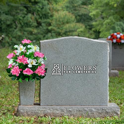 Product: Sympathy Silks Artificial Cemetery Flowers - Outdoor Grave Decorations - (1) Pink Dahlia Pink Rose with White Orchid Mix Bouquet