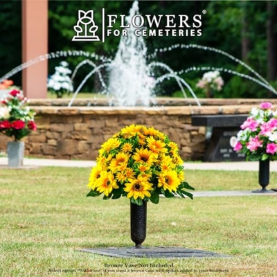 Silky Flower Store Artificial Cemetery Flowers, Yellow Sunflower Bouquet, Outdoor Grave Decoration, Weatherproof Memorial Florals, 20.5cm 11 11 Product: Sympathy Silks Artificial Cemetery Flowers - Realistic Vibrant Sunflowers Outdoor Grave Decoration - Yellow Sunflower Bouquet for Cemetery