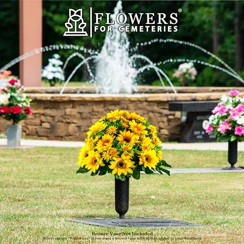 Silky Flower Store Artificial Cemetery Flowers, Yellow Sunflower Bouquet, Outdoor Grave Decoration, Weatherproof Memorial Florals, 20.5cm 2 2 Product: Sympathy Silks Artificial Cemetery Flowers - Realistic Vibrant Sunflowers Outdoor Grave Decoration - Yellow Sunflower Bouquet for Cemetery