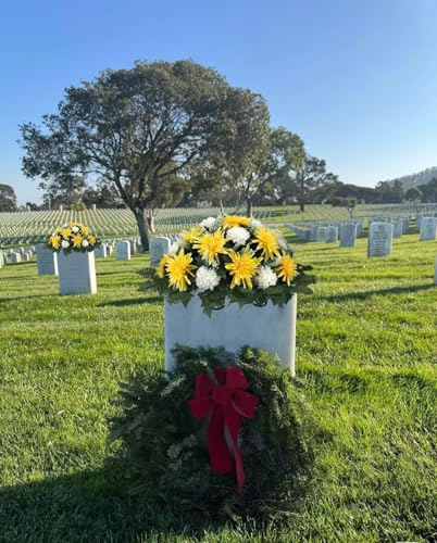 Silky Flower Store Artificial Floral Cemetery Saddle, Yellow Dahlias Cream Carnations, Tombstone Memorial Flowers, 30in x 21in x 10in 5 5 Product: Jucgghk Vivid and Realistic Floral Art Yellow Dahlias and Cream Carnations Cemetery Saddle, Flower Arrangement for Headstone,Spring Artificial Cemetery Flowers