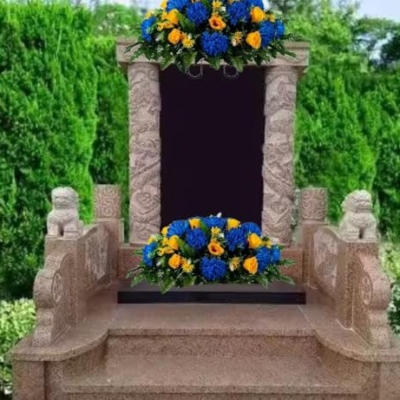Product: Jucgghk Vivid and Realistic Floral Art Blue Mums and Yellow Roses Artificial Cemetery Saddle,Fathers Day Headstone Saddle for Headstone