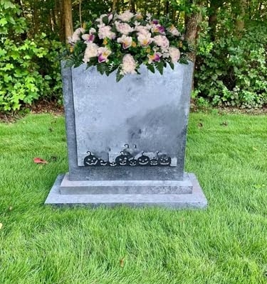 Product: Jucgghk Vivid and Realistic Floral Art White and Purple Cemetery Saddle, Spring and Summer Cemetery Flower Arrangement,Artificial Cemetery Flowers for Headstone