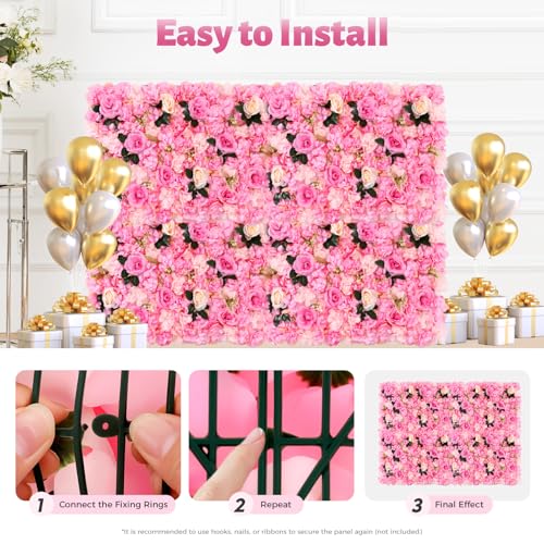 Product: Flower Wall Panel Set, Flower Wall Backdrop 23.62x15.74 inch Floral Wall Panel Artificial Silk Rose Wall Decor for Wedding Celebrations, Festive Party, Home Decor, Pink