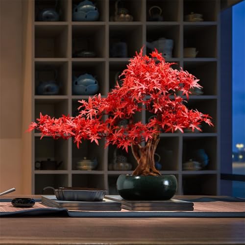 Product: Artificial Bonsai Tree Artificial Red Maple Bonsai Tree with Pots Hotel Desktop Landscaping Fake Plant Decoration Artificial Trees Plants