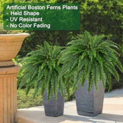 Product: Dkaltm Artificial Boston Fern Bush- Set of 2 Large Artificial Ferns for Outdoors, 45Inch Large Faux Ferns, Suitable for Office & Living Room Decor, 55Branches for Each Bouquet