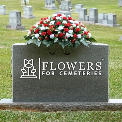 Product: Sympathy Silks Artificial Cemetery Flowers - Grave Decorations Winter Memorial - Christmas Red and White Mums saddle for headstone