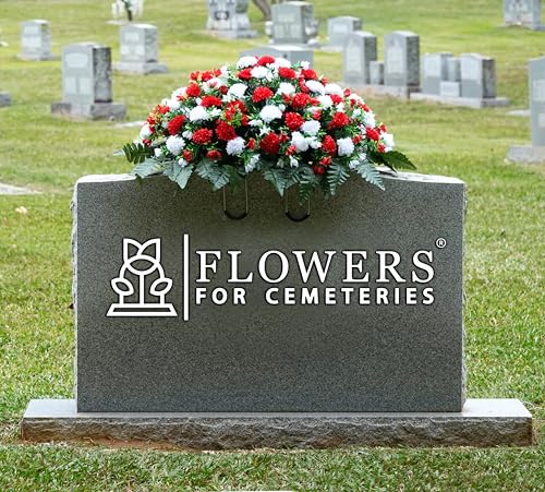 Product: Sympathy Silks Artificial Cemetery Flowers - Grave Decorations Winter Memorial - Christmas Red and White Mums saddle for headstone