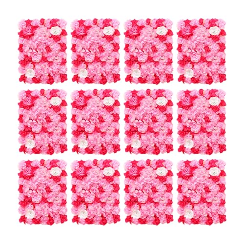 Product: 12-Piece Artificial Flower Wall Panels with Realistic Dahlia Rose Hydrangea, Wall Backdrop, Pink Rose Red Gradient Floral Backdrop for Wedding Birthday Party Decor, Indoor Outdoor Decoration