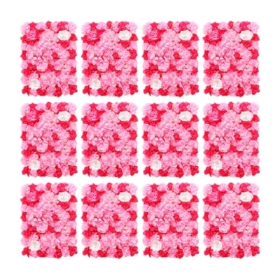 Product: Rose Red Artificial Flower Panels, 12 PCS Flowers Wall Artificial Silk Dark Pink, 15.75 x 23.62 x 0.79inch Flower Wall Panel for Wedding, Party (Pink + Rose Red)