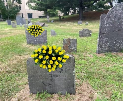 Product: Jucgghk Vivid and Realistic Floral Art 28" Yellow Roses Artificial Flowers, Fake Headstone Saddle, Sympathy Floral Arrangements for Outdoor Gravestone Decorations