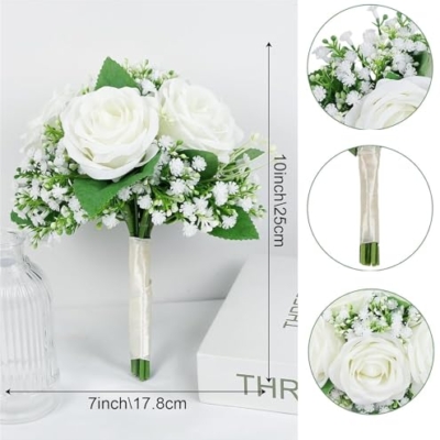 Silky Flower Store Artificial Bridesmaid Bouquet, Wedding Floral Centerpiece, Roses Hydrangea Eucalyptus, Rustic Hemp Rope, 10 Pcs 32.5cm 9 9 Product: Beautiful Flower Gentle Bridesmaid Bouquet, 10Pcs Artificial Floral Centerpiece for Wedding Bouquets, Ceremonies and Anniversary Proposals Used for Home Decoration, Weddings