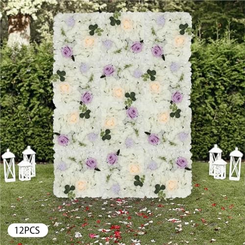 Product: Flower Wall Panels 12 Pcs Flower Wall Panel Backdrop Set Artificial Fabric Floral Decoration for Wedding Birthday Bridal Party Photo