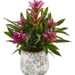 Product: Nearly Natural 18in. Bromeliad Artificial Floral Vase Silk Plants, Purple
