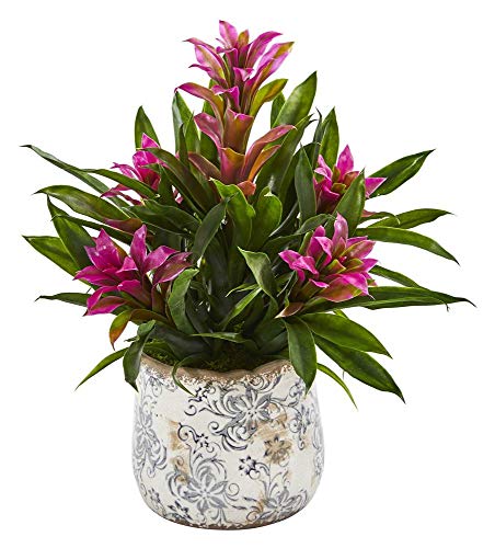 Nearly Natural 18in. Bromeliad Artificial Floral Vase Silk Plants, Purple - Artificial Flower Arrangements Product: Nearly Natural 18in. Bromeliad Artificial Floral Vase Silk Plants, Purple