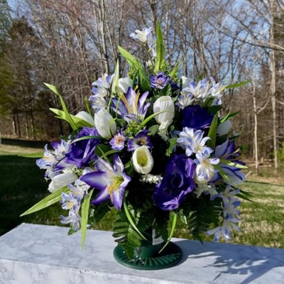 Product: Jucgghk Vivid and Realistic Floral Art 24" White, Purple Cemetery Flowers,Beautiful Artificial Flower Bouquets for Cemetery Graveyard Headstones Decor