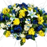 Product: Jucgghk Vivid and Realistic Floral Art 30" Artificial Cemetery Flowers,Realistic Vibrant Flowers, Outdoor Grave Decorations for Headstone(Yellow,Blue)