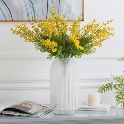 Silky Flower Store Artificial Yellow Acacia Mimosa Flowers with Vase, Silk Floral Arrangement, Faux Yellow Blossom Decor, 32.5cm 12 12 Product: HUANGWUZ Artificial Yellow Acacia Mimosa Flowers, Lifelike Silk Floral Arrangement with Vase, Home, Wedding Party Table Décor, Low Maintenance