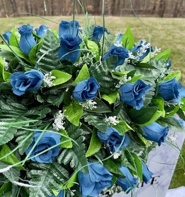 Product: Jucgghk Vivid and Realistic Floral Art Beautiful Roses Single Headstone Cemetery Saddle, 22-24” Cemetery Flower Arrangement for Grave Tombstone Decorations