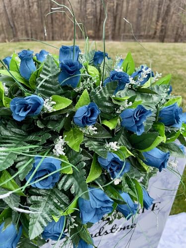 Product: Jucgghk Vivid and Realistic Floral Art Beautiful Roses Single Headstone Cemetery Saddle, 22-24” Cemetery Flower Arrangement for Grave Tombstone Decorations