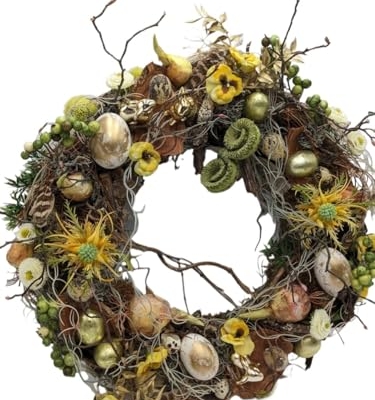 Product: Gold Easter Wreath,Eggs Rabbit Pansy Berries Branches for Door Home Decoration Garland for Table Centerpiece Holiday Party Weddi