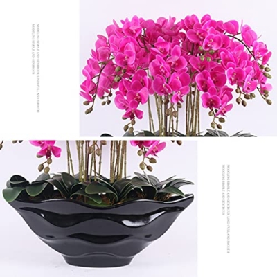 Product: Artificial Flower Bonsai with Vase Large Artificial Butterfly Orchid with Ceramic Black Flowerpot, Silk Orchid Artificial Flower Plastic Flower, Used for Home Decoration Arrangements Table Decor