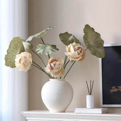 Product: WanderPanda 9 Stems Fake Flowers Artificial Flowers Faux Flowers Simulated Plant Artificial Lotus Suitable for Indoor Outdoor Party Wedding Decoration Lifelike Faux Bouquets Vase Not Included White