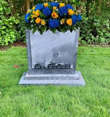 Product: Jucgghk Vivid and Realistic Floral Art Blue Mums and Yellow Roses Artificial Cemetery Saddle,Fathers Day Headstone Saddle for Headstone