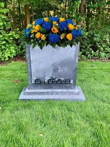 Product: Jucgghk Vivid and Realistic Floral Art Blue Mums and Yellow Roses Artificial Cemetery Saddle,Fathers Day Headstone Saddle for Headstone