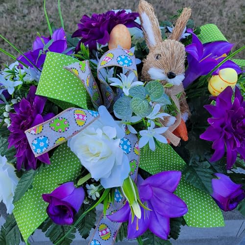 Silky Flower Store Purple Dahlias Easter Memorial Headstone Saddle Garland, Spring Purple Trumpet Lily, Artificial Floral Arrangement 36 x 28 x 18 in 2 2 Product: Purple Dahlias Beautiful Spring, Purple Trumpet Lily's Easter Memorial Headstone Saddle for Commemorating Cemetery Garland for Table Centerpiece Holiday Party Weddi