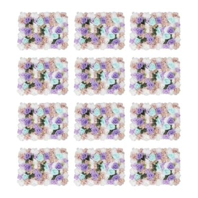 Product: JLYNOWPT 12 Pcs Artificial Flower Wall Panel, 15.7"x 23.6" Flower Wall Panel Backdrop with Grid Clip Connection Purple, Light Blue, White, Pink, Green 3D Silk Rose, Dahlia Floral Panel for Wedding