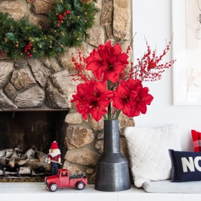 Product: Briful 2 Pack Red Amaryllis Artificial Flower Bundle for Home Office Room Table Vase Arrangement Centerpiece