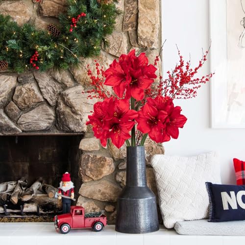 Product: Briful 2 Pack Red Amaryllis Artificial Flower Bundle for Home Office Room Table Vase Arrangement Centerpiece