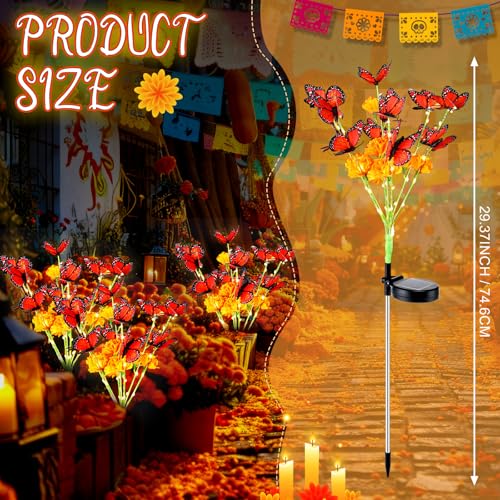 Product: Riakrum 12 Pack Day of The Dead Decoration Outdoor Monarch Butterfly Solar Lights Solar Garden Waterproof Marigold Lights for Dia De Los Muertos Halloween Diwali Indian Altar Grave Cemetery
