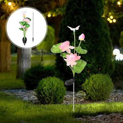 Product: Landscape Lighting LEDs Color-Changing Solar Lotus Flower and Dragonfly for Garden Pathway Decoration