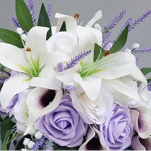 Product: Great Flowers Purple White Bridal Bouquets,Artificial Lavender Calla Lily Flowers for Wedding Ceremony Bridal Shower Home Decor