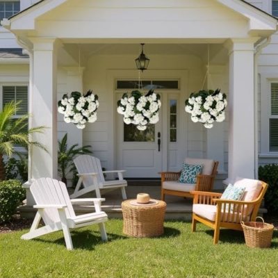 Product: Artificial Lavender Begonia Ball Trees 2 Set of 23'' UV Resistant Fake Evergreen Shrubs Bushes Plants with Ground Spike Fake Plants for Outdoor Indoor Front Porch Garden