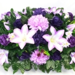 Product: Hshan Pink and Purple Flower Mixture Cemetery Saddle Arrangement, Beautiful Cemetery Flowers for Remembrance Headstone Graves Memorial Day Tombstone