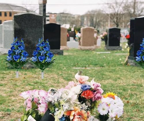 Product: Blue Gladiolus, Roses, and Lilies Cemetery Arrangement，Summer Blue Flowers for Grave Tombstone Decorations(NO VASE) Garland for Table Centerpiece Holiday Party Weddi
