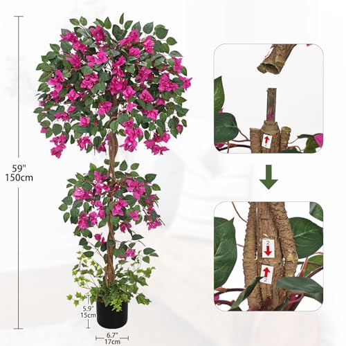 Product: Briful 4.92FT Artificial Bougainvillea Tree in Pot – Faux Silk Bougainvillea Floral Tree Decorative Pink Fake Trees for Home Office Living Room Indoor Outdoor Décor