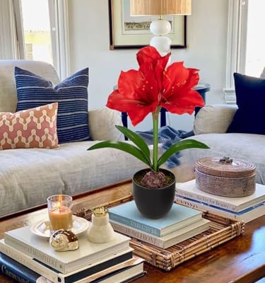Product: Briful 2 Pack Red Amaryllis Artificial Flower Bundle for Home Office Room Table Vase Arrangement Centerpiece