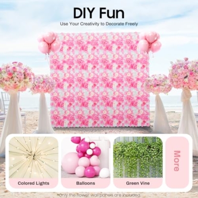 Product: 20-Pack Artificial Flower Wall Panels - 15.7"x23.6" Foam Dahlia & Rose Backdrop for Weddings, Parties - Pink/White/Green Silk Flowers