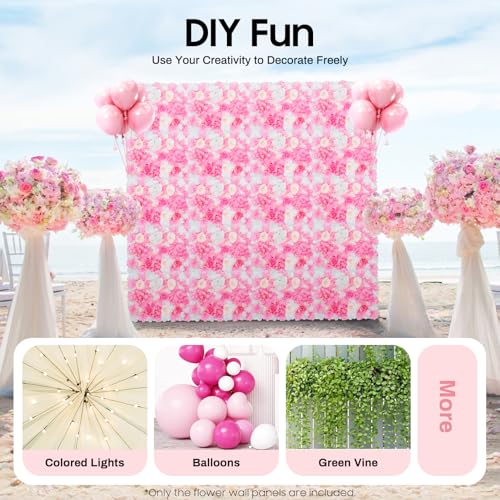 Product: 20-Pack Artificial Flower Wall Panels - 15.7"x23.6" Foam Dahlia & Rose Backdrop for Weddings, Parties - Pink/White/Green Silk Flowers