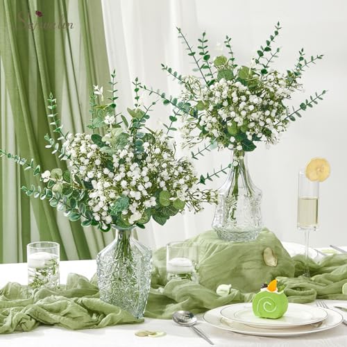Silky Flower Store Artificial Eucalyptus and Italian Ruscus Greenery Stems, Faux Eucalyptus Baby Breath Mixed Florals, 100 Pieces 20.5cm 2 2 Product: Serwalin Mixed Artificial Eucalyptus Stems and Artificial Italian Ruscus Greenery Stems