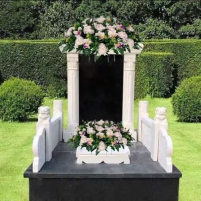 Product: Jucgghk Vivid and Realistic Floral Art White and Purple Cemetery Saddle, Spring and Summer Cemetery Flower Arrangement,Artificial Cemetery Flowers for Headstone