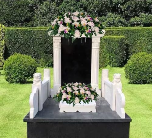 Product: Jucgghk Vivid and Realistic Floral Art White and Purple Cemetery Saddle, Spring and Summer Cemetery Flower Arrangement,Artificial Cemetery Flowers for Headstone