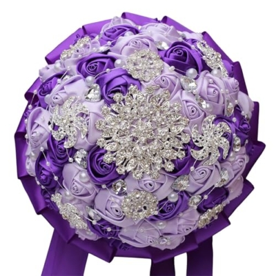 Silky Flower Store Artificial Wedding Bridal Bouquet Silk Rose Purple Lavender, Handmade Faux Flower Bunch, 19cm 13 13 Product: CarpeCoras Wedding Bridal Bouquet Silk Rose Handmade Artificial Flower Bunch Bouquets for Bride Bridesmaid Holding Toss Round Sparkling Rhinestone Purple & Lavender 7.5inch
